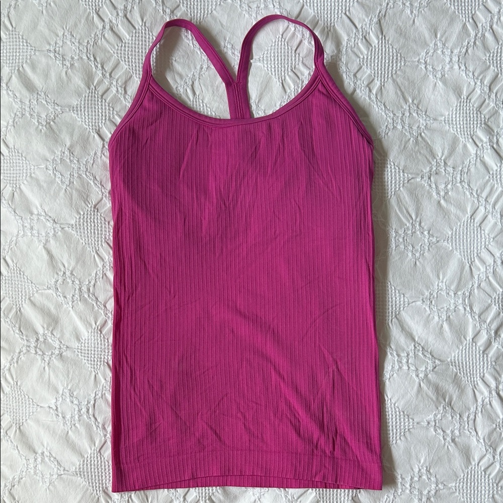Pink Ribbed Women's Athletic Running Workout Tank Top